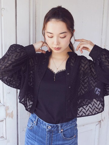 微透緹花布料短版長袖襯衫(1L33L0A0100) - earth music&ecology