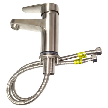 304不鏽鋼單孔面盆龍頭 台灣製造 精緻質感 日本陶瓷心  14 x 4.8 x 14cm  1個