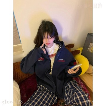 🌷臺灣出貨🌷Glove美式複古刺繡連帽開衫衛衣男女寬鬆休閒運動帽衫2025年早秋冬外套 外套女 開衫外套 百搭 韓版