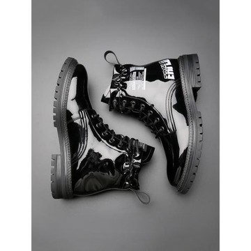 馬丁靴男潮流亮皮英倫休閑高幫加絨保暖2023新款冬季厚底工裝靴子