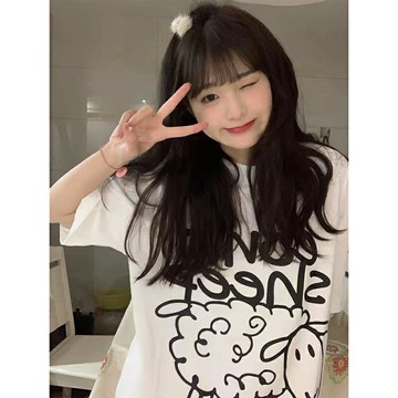 美式白色正肩短袖t恤女夏季2022設計感寬松韓版潮oversize上衣ins