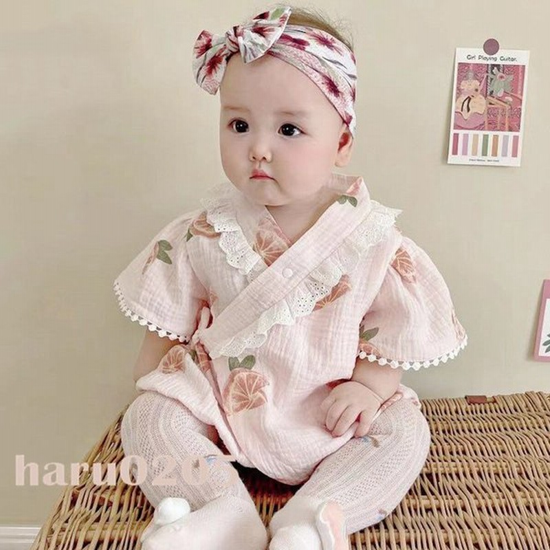 ベビー服 夏 ロンパース 綿 コットン 100 ガーゼ 新生児 赤ちゃん キッズ服 女の子 子供服 お出かけ 誕生日 満月 百日 結婚式 半袖 韓国 通園 通販 Lineポイント最大get Lineショッピング