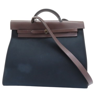 【二手名牌BRAND OFF】HERMES 愛馬仕【再降價】Herbag Zip 39 兩用包 黑色 帆布 □M刻