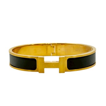 【二手名牌BRAND OFF】HERMES 愛馬仕 Clic HH手環 灰綠色 琺瑯 鍍黃K金