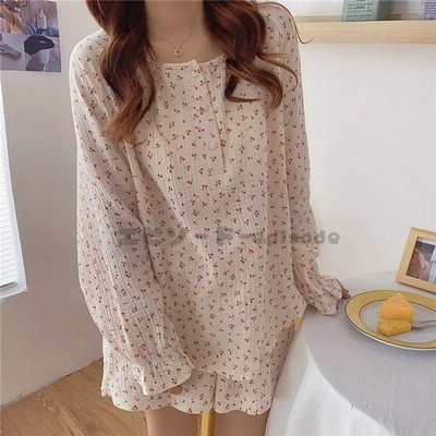 パジャマ ルームウェア レディース 春秋 長袖パジャマ ルームウェア上下セット チェリー柄 ガーゼパジャマ 綿パジャマ 可愛い 部屋着 寝巻き パジャマ 安い 通販 Lineポイント最大get Lineショッピング