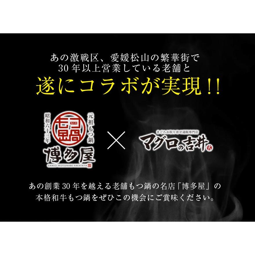 老舗 博多屋 もつ鍋 五種の部位が入った 和牛モツ鍋 2~3人前セット 伝統の味 醤油ベース 愛媛 松山 和牛 小腸 アカセン センマイ 心臓 シマチョウ mk41