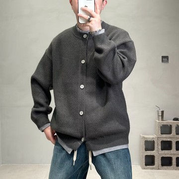 秋季新款慵懶風假兩件針織上衣男鈕扣小外套寬鬆百搭毛衣男