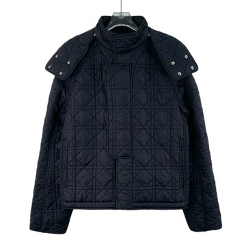 (L) dior質感菱形格紋連帽黑色外套