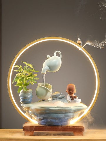 招財流水擺件送禮禮品  創意招財循環水流水擺件桌面家居客廳玄關辦公室懸壺開業喬遷禮物