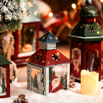 圣誕老人雪人鐵藝玻璃燭臺創意家居酒吧擺件風燈北歐圣誕節裝飾品