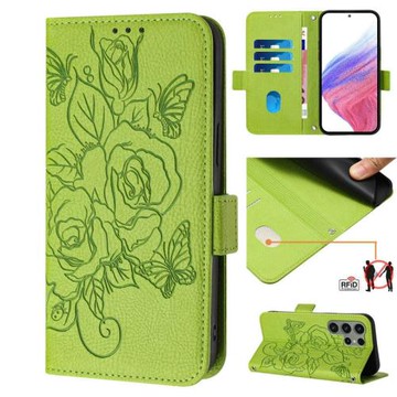 時尚玫瑰花翻蓋卡包適用三星s21手機殼s22/s23+手繩s23ultra可插卡皮套s20+/s22ultra保護套s21U/note20U防摔