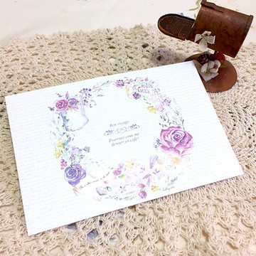 水彩明信片/心意卡【巴黎紫調花環】