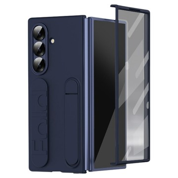 Red Moon 9H鋼化膜 + 磨砂背蓋 腕帶立架手機殼套  藍色  Samsung Galaxy Z Fold7