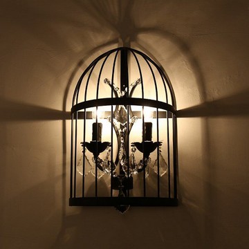【威森家居】美式 水晶鳥籠壁燈 現貨實木鐵藝工業風現代簡約復古吸頂燈吊燈陽台大廳客廳臥室燈具LED設計師 L171043