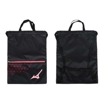 MIZUNO 簡易背袋-鬼滅聯名-後背包 雙肩包 禰豆子 美津濃 1FGRDA0300-64 黑桃紅粉