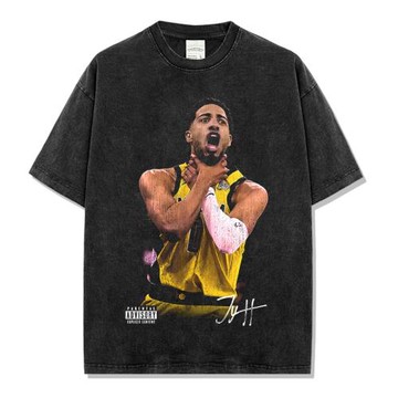 Tyrese Haliburton步行者球星哈里伯頓鎖喉短袖美式260g重磅T恤衫