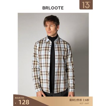 BRLOOTE/巴魯特復古格紋長袖襯衫男純棉刺繡時尚簡約襯衣秋冬裝