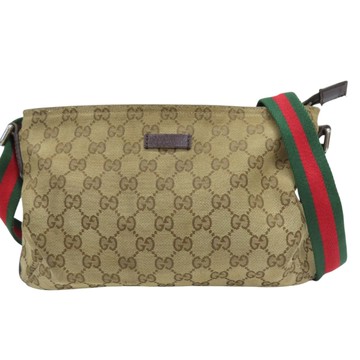 【二手名牌BRAND OFF】GUCCI 古馳 烏木色 緹花帆布 肩背包