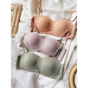 無痕抹胸半杯防滑無肩帶內衣女夏小胸美背無鋼圈文胸罩薄光面膚色