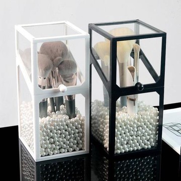 化妝刷收納桶刷子珍珠防塵帶蓋網紅ins桌面透明玻璃化妝品收納盒