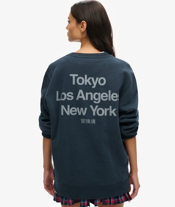 Superdry Women's Oversized Core Logo City Loose Crew Sweatshirt Blue Size: XL