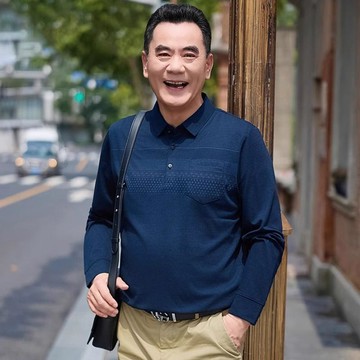 摩登秀男裝🔥爸爸春裝上衣中年男士長袖t恤薄款春秋季中老年人男裝打底polo衫
