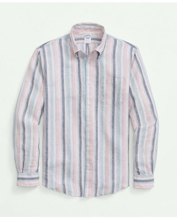 Brooks Brothers Men's Irish Linen Archive Striped Sport Shirt | White | Size Large