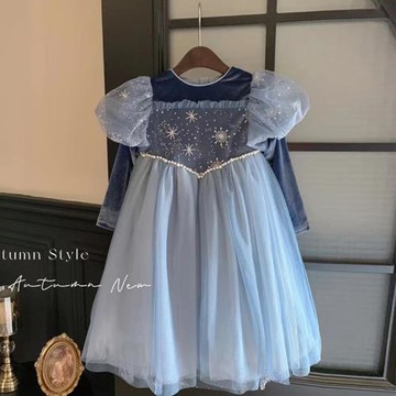 女童愛莎公主裙春秋裝洋氣女孩發光裙兒童連衣裙艾莎生日禮服裙子