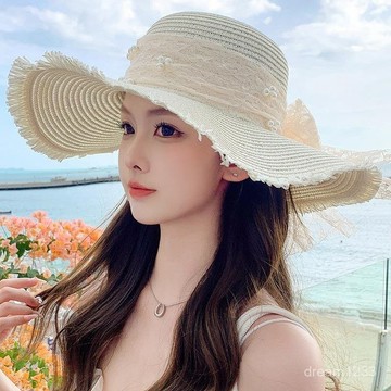 海邊度假🌟 甜美氣質大帽簷太陽帽戶外防曬帽跨境帽子大蝴蝶結遮陽草帽女時尚沙灘帽 防曬帽