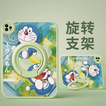 夏日叮當貓適用ipad9蘋果pro10.5卡通air4/5/6硅膠第10代平板殼mini7帶支架旋轉2024款11寸保護套10.9全包9.7