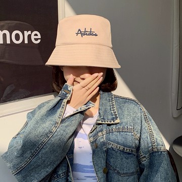漁夫帽女盆帽防曬潮流學生ins風字母遮陽顯臉小休閑刺繡帽子