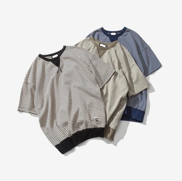 FINDSENSE品牌 男 時尚潮流 休閒 簡約條紋 束口下擺 短袖T恤 特色短T