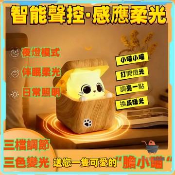 隔日達🔥貓咪夜燈 膽小貓夜燈 萌貓小夜燈 小貓小夜燈 可愛夜燈 遙控小夜燈 膽小喵小夜燈 睡眠牀頭聲控燈 可愛硅膠夜燈