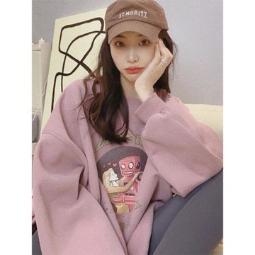 粉色圓領上衣2025新款超好看的小個子加絨秋裝獨特別致衛衣女秋季