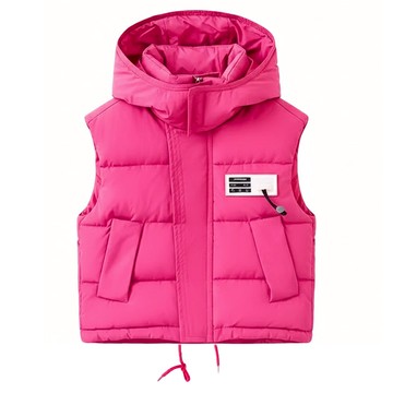 兒童款秋冬羽絨棉背心 連帽款  130  玫紅色