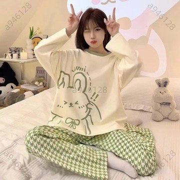 【台灣出貨可開發票】網紅韓版睡衣女春秋甜美長袖夏季卡通女士家居服套裝睡衣 家居服 睡衣套裝卡通睡衣 睡衣 家居服長褲長袖