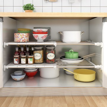 可伸縮廚房櫥柜分層架柜內置物架分層隔板水池下水槽柜子鍋架收納