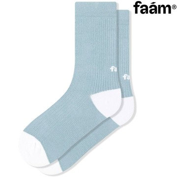 faam - NTME012-15 ESSENTIAL LIGHT 輕量素面 雙色針織 運動襪 / 中筒襪 (沫藍色)