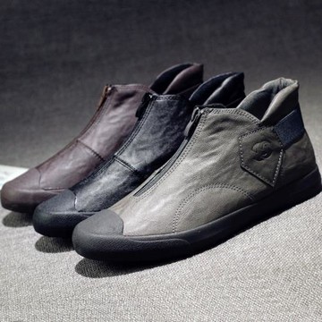 男鞋秋季高幫休閑皮鞋一腳蹬保暖棉鞋2025新款冬季男士板鞋馬丁靴