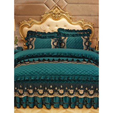 水晶絨加厚床裙四件套床單可拆卸夾棉床罩冬法蘭絨2.4加大被套240