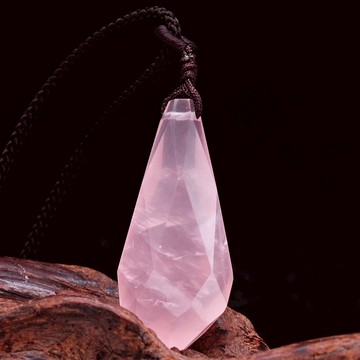 天然水晶原石吊墜粉晶水滴形切面男女款項鏈能量療愈石頭