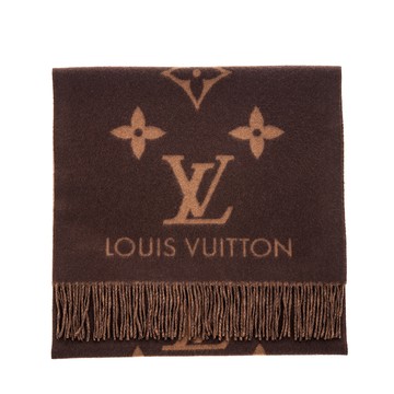 LOUIS VUITTON LV 路易咸登 M78125 新款Monogram圖案山羊絨Reykjavik流蘇圍巾 (咖啡色)