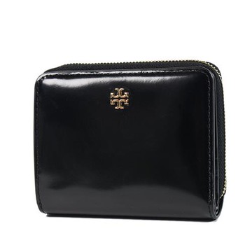 TORY BURCH 金字LOGO亮面釦式對開短夾-黑色