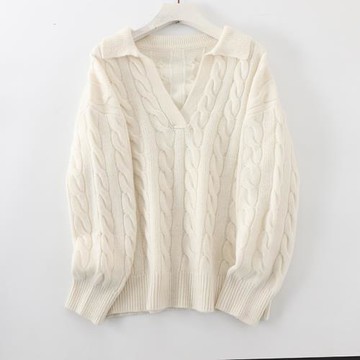 外貿訂單 秋冬女V領10山羊絨90羊毛加厚保暖扭繩麻花學院風毛衣