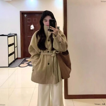 駝色呢子大衣女款秋冬高級感寬鬆小個子早春立領毛呢外套
