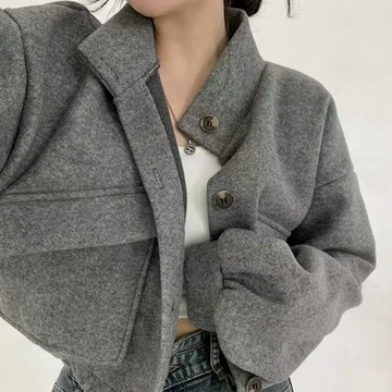 韓版外套 短版外套 短版上衣 立領外套 秋冬大衣 新款女裝 寬鬆外套 休閒外套 外套女 M102