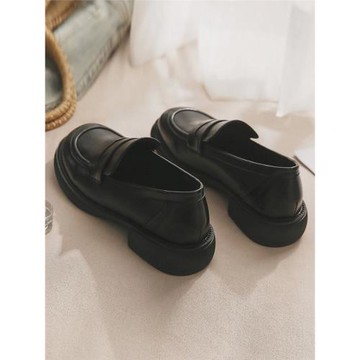 羊皮版~黑色英倫風小皮鞋女一腳蹬單鞋女樂福鞋女2024春秋季新款