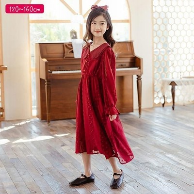女の子 春服 長袖 ワンピース ミドルスカート ワインレッド レース 花 お上品 フォーマル 普段使い 万能 大人っぽい 可愛い おしゃれ 小学生 中学生 女子 春 通販 Lineポイント最大get Lineショッピング