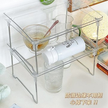 桌面置物架 折疊置物架 透明可疊加 辦公室居家收納 分層收納架 桌面收納架 折疊層架 折疊收納架 置物架 收納架