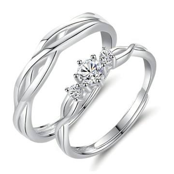 Sayaka紗彌佳 925純銀交織的愛簡約鑲灒造型對戒  2cm  925純銀 + 頂級鋯石